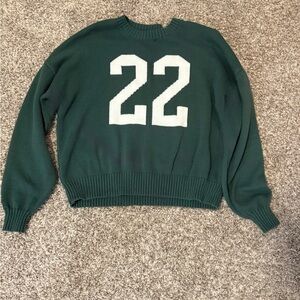 Hollister Green Crew Neck Sweater with White Number